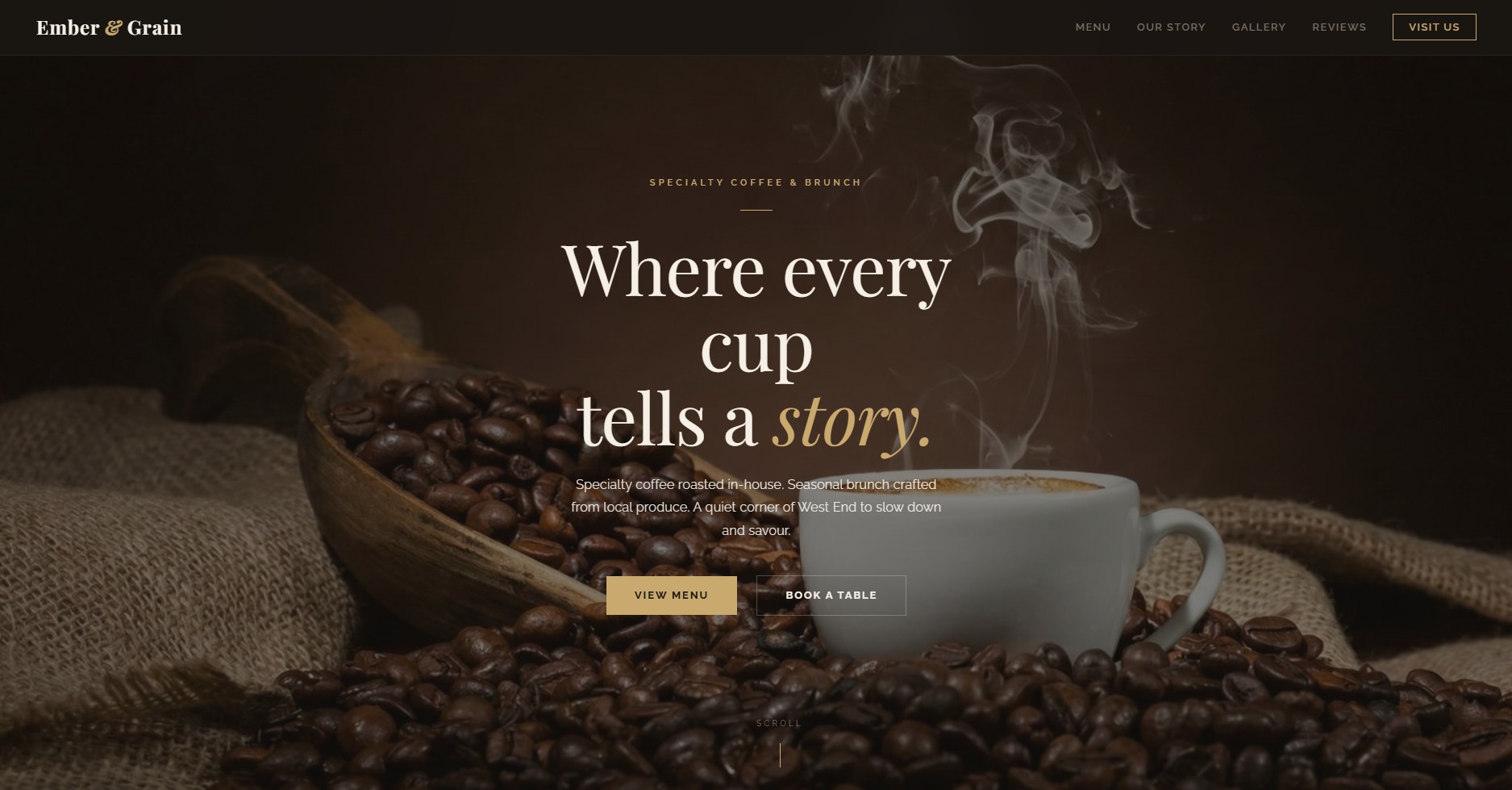 Ember & Grain website — warm café site with menu and table bookings
