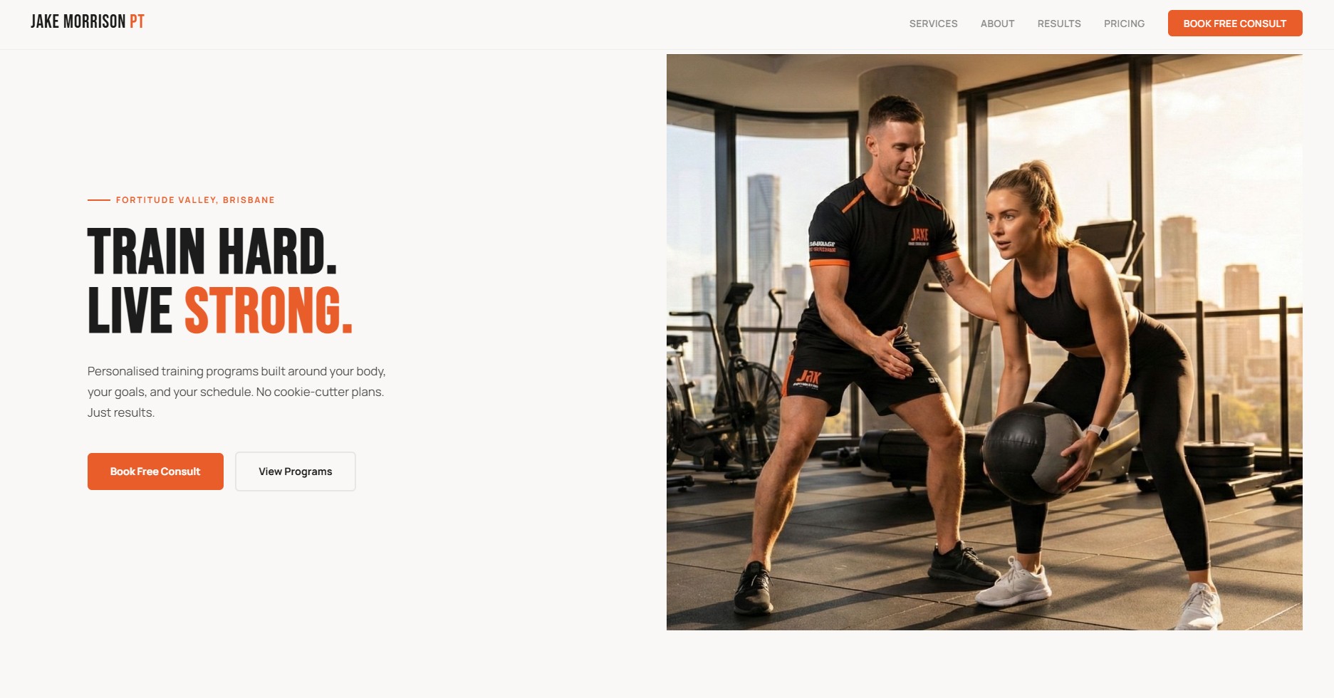Jake Morrison PT website — high-energy personal training site with free consult booking